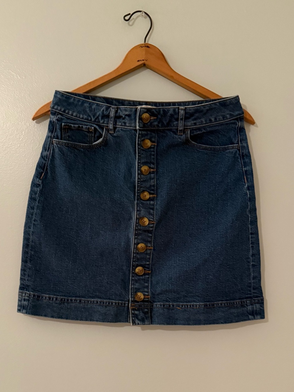 LOFT Button-Front Denim Mini Skirt